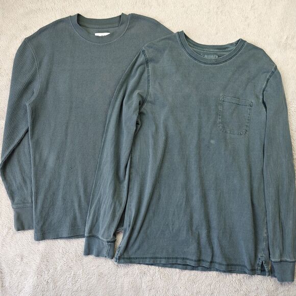Goodfellow Bundle 2pc Men's M Green Waffle Sweater Long Sleeve Shirt Minimalist - Picture 1 of 7